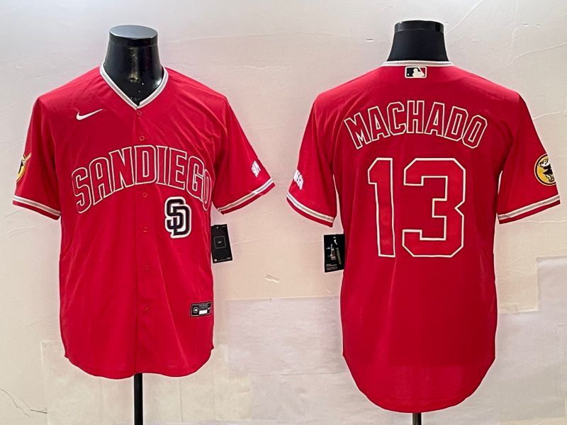 Men San Diego Padres #13 Machado Red Jointly Name Game Nike 2025 MLB Jersey style 3